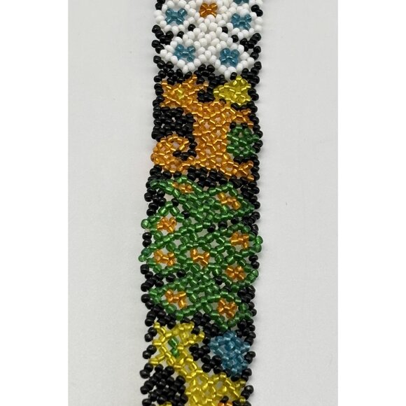 Vintage Artisan-Made Seed Beaded Belt Silver Buckle Red Cobalt Blue White Yellow main image 15